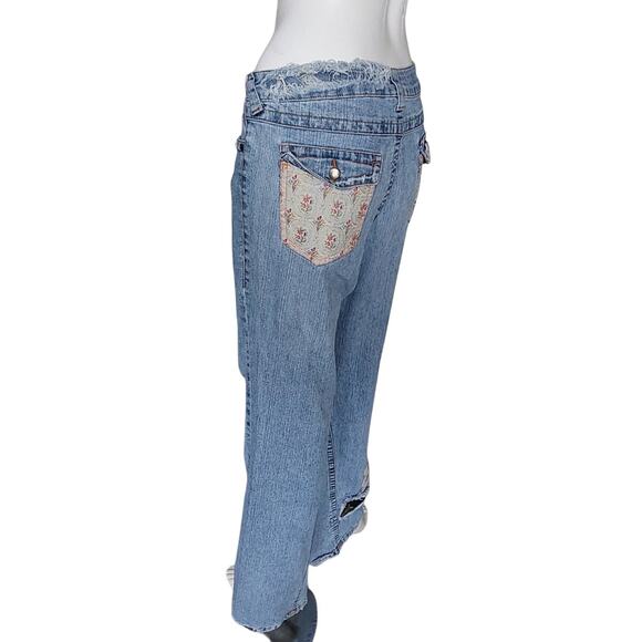CACHE Distressed Boho Hippie Patch Boot Flare Jeans Size 10 - Picture 4 of 8